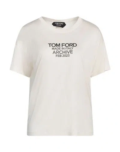 TOM FORD TOM FORD ARCHIVE WOMAN T-SHIRT CREAM SIZE 2 SILK