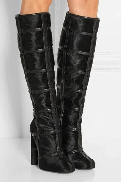 TOM FORD AUTH NEU IN BOX K TOM FORD PATCHWORK WADE HAAR UND LEDER KNIEHOHE STIEFEL RUNWAY