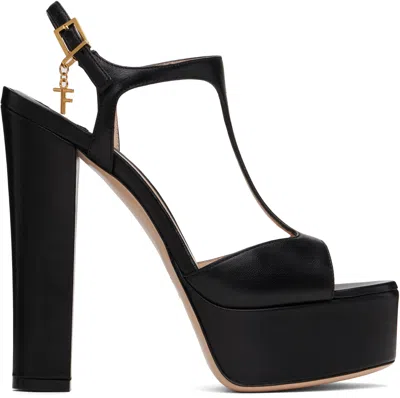 TOM FORD BLACK NAPPA LEATHER LUX HEELED SANDALS