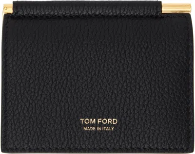 TOM FORD BLACK SMALL GRAIN LEATHER MONEY CLIP CARD HOLDER