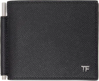 TOM FORD BLACK SMALL GRAIN LEATHER T LINE MONEY CLIP WALLET