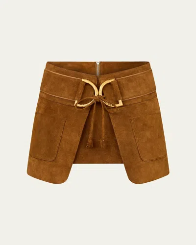 TOM FORD D-RING INVERTED PLEAT MINI SUEDE SKIRT