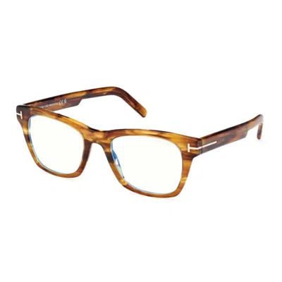 TOM FORD EYEGLASSES SQUARE FULL RIM, LIGHT BROWN FRAME AND CLEAR BLUE LIGHT BLOCK LENS FT5886-B047