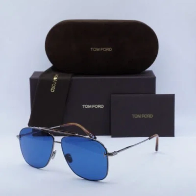 TOM FORD TOM FORD FT1017 14V SHINY RUTHENIUM/BLUE 60-12-145 SUNGLASSES
