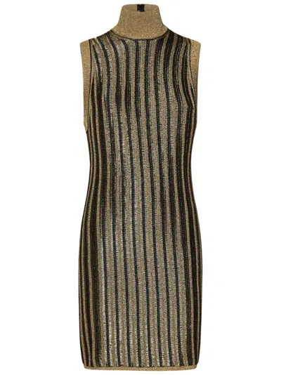 TOM FORD TOM FORD GOLDEN DRESS WITH HIGH NECK AND STRIKING VERTICAL STRIPES
