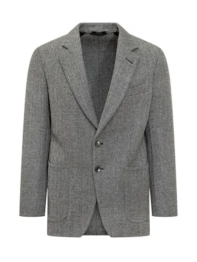 TOM FORD TOM FORD GREY WOOL JACKET WITH CHEVRON PATTERN TOM FORD
