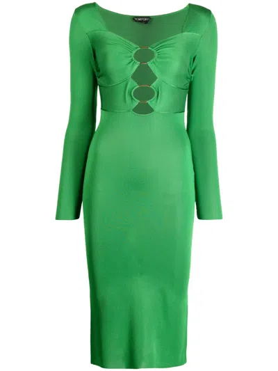TOM FORD HIGH-SHINE CUT-OUT MIDI DRESS