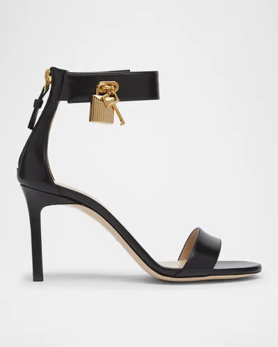 TOM FORD LEATHER STILETTO SANDALS WITH PADLOCK