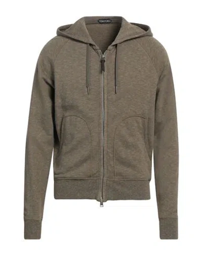 TOM FORD TOM FORD MAN SWEATSHIRT MILITARY GREEN SIZE 38 COTTON, VISCOSE, ELASTANE, LAMBSKIN