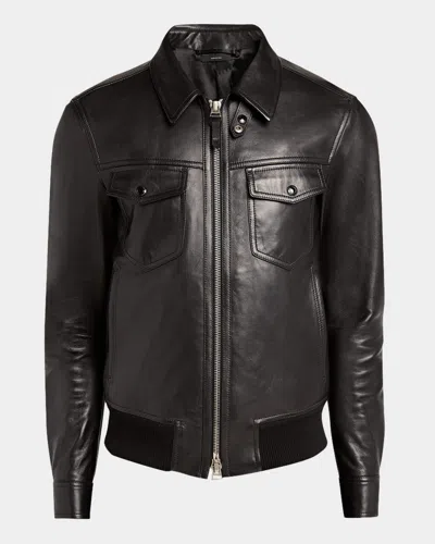 TOM FORD MEN'S NAPA LEATHER FULL-ZIP BLOUSON JACKET