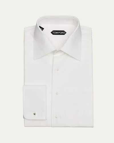 TOM FORD MEN'S POPLIN PIQUET FRENCH CUFF DRESS SHIRT