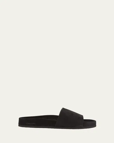 TOM FORD MEN'S WICKLOW PERFORATED SUEDE SLIDES