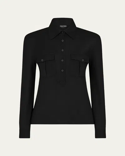 TOM FORD MILITARY KNIT POLO TOP