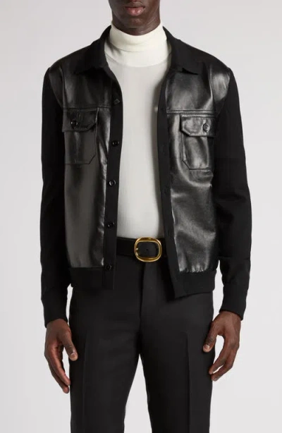 TOM FORD TOM FORD MIXED MEDIA LEATHER & WOOL SHIRT JACKET