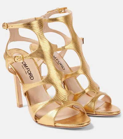 TOM FORD PARADIS SNAKE-EFFECT LEATHER SANDALS