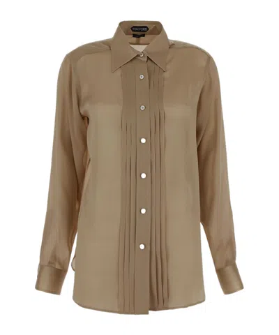 TOM FORD TOM FORD PLISSE-PANEL LONG-SLEEVED SHIRT