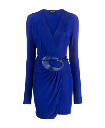 TOM FORD TOM FORD V-NECK BELTED MINI DRESS