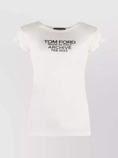 TOM FORD SILK T-SHIRT WITH CAP SLEEVES AND PRINTED DESIGN