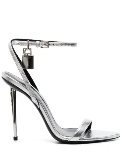 TOM FORD SILVER ANKLE STRAP HEELS