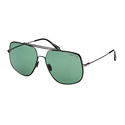 TOM FORD TOM FORD SUNGLASSES MEN SHINY BLACK METAL GREEN LENS PILOT FT0927 01N 61MM LIAM