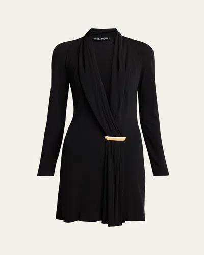 TOM FORD V-NECK DRAPED MINI DRESS WITH BUCKLE DETAIL