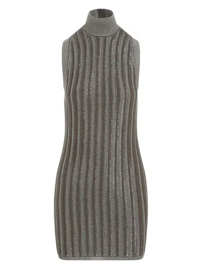 TOM FORD WOMEN'S SLINKY VISCOSE AND WOOL METAL RIB - 12GG TURTLENECK MINI DRESS SWEATER