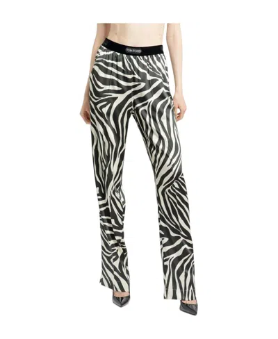 TOM FORD TOM FORD ZEBRA-PRINT LOGO WAISTBAND TROUSERS