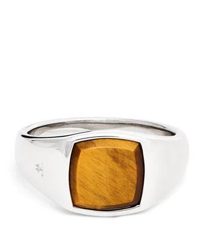 TOM WOOD TOM WOOD RHODIUM-PLATED STERLING SILVER KAY TIGER EYE RING