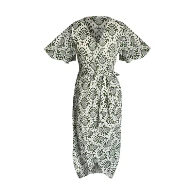 TOMA WOMEN'S WHITE / GREEN WRAP MARILYN DRESS