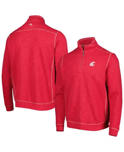 TOMMY BAHAMA MEN'S CRIMSON WASHINGTON STATE COUGARS SPORT TOBAGO BAY TRI-BLEND MOCK NECK HALF-ZIP JACKET