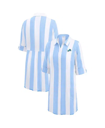 TOMMY BAHAMA WOMEN'S BLUE/WHITE DETROIT LIONS RUGBY BEACH STRIPE BUTTON-UP TUNIC