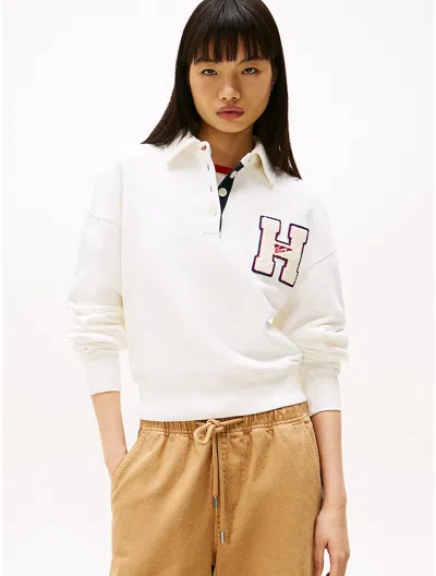 TOMMY HILFIGER EMBROIDERED FLOCKED LOGO POLO SWEATSHIRT