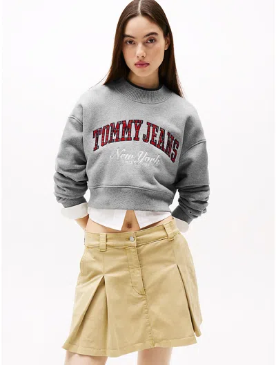 TOMMY HILFIGER EMBROIDERED PLAID CROPPED SWEATSHIRT