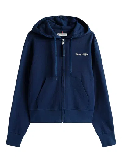 TOMMY HILFIGER LOGO-EMBROIDERED ZIP-UP HOODIE