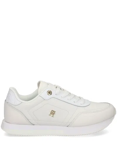 TOMMY HILFIGER LOGO-PLAQUE LEATHER SNEAKERS