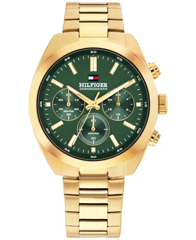 TOMMY HILFIGER MEN'S CHRONOGRAPH GOLD TONE STAINLESS STEEL BRACELET WATCH, 40MM
