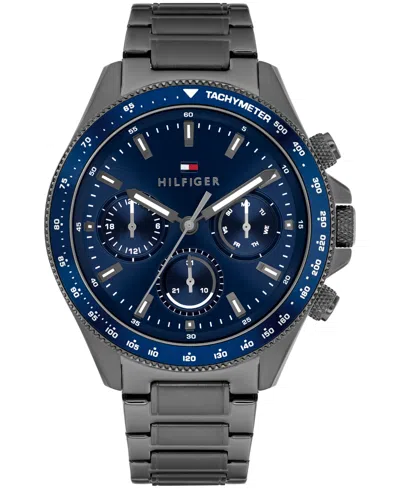 TOMMY HILFIGER MEN'S MULTIFUNCTION IONIC PLATED GRAY STAINLESS STEEL BRACELET WATCH, 44MM