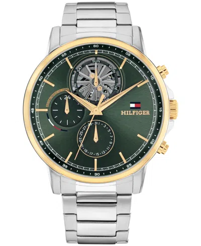 TOMMY HILFIGER MEN'S MULTIFUNCTION SILVER TONE STAINLESS STEEL BRACELET WATCH, 44MM