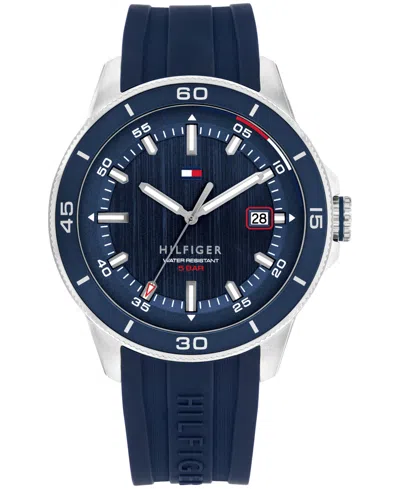 TOMMY HILFIGER MEN'S QUARTZ BLUE SILICONE STRAP WATCH, 43MM
