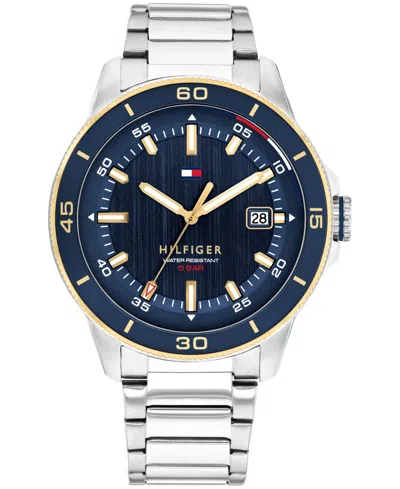 TOMMY HILFIGER MEN'S QUARTZ SILVER TONE STAINLESS STEEL BRACELET WATCH, 43MM