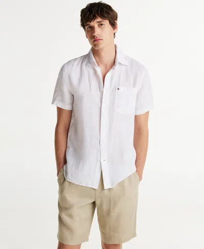 TOMMY HILFIGER MEN'S SHORT-SLEEVE PIGMENT-DYED LINEN BUTTON-FRONT SHIRT