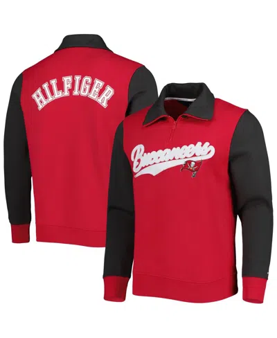 TOMMY HILFIGER MEN'S TOMMY HILFIGER RED, PEWTER TAMPA BAY BUCCANEERS AIDEN QUARTER-ZIP TOP