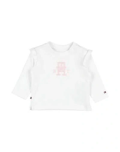 TOMMY HILFIGER TOMMY HILFIGER NEWBORN GIRL T-SHIRT WHITE SIZE 3 COTTON, ELASTANE