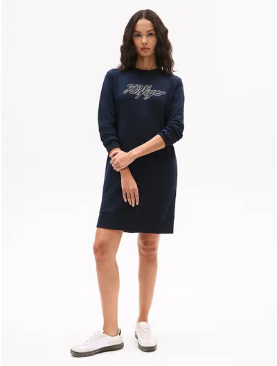 TOMMY HILFIGER SCRIPT LOGO OVERSIZED SWEATSHIRT DRESS