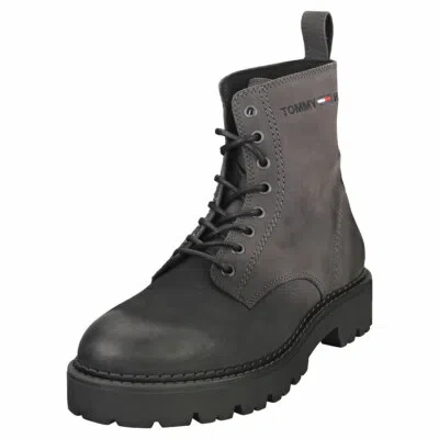 TOMMY HILFIGER TOMMY JEANS LACE UP BRUSHED HERREN DARK ASH BLACK STIEFEL KLASSISCH - 43 EU