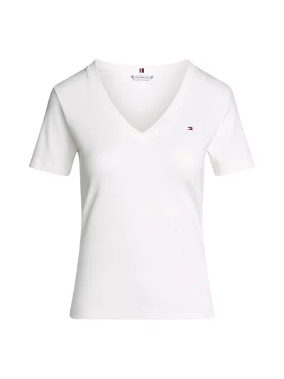 TOMMY HILFIGER WOMENS V-NECK SLIM T-SHIRT ECRU
