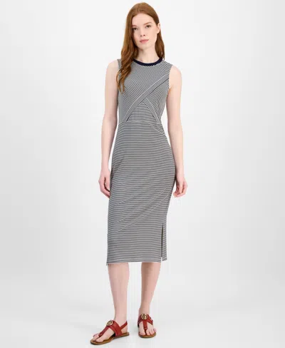 TOMMY HILFIGER WOMEN'S STRIPED CROSSOVER MIDI DRESS