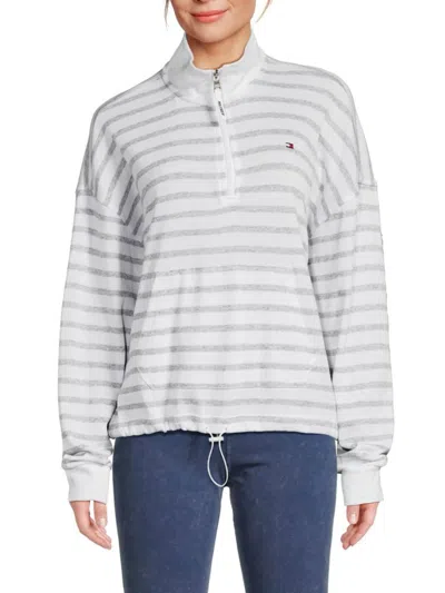 TOMMY HILFIGER WOMEN'S STRIPED QUARTER-ZIP PULLOVER