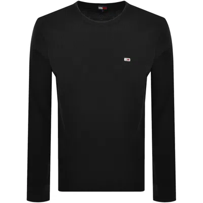 TOMMY JEANS TOMMY JEANS SLIM FIT WAFLLE T SHIRT BLACK