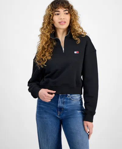 TOMMY JEANS WOMEN'S BOXY CROPPED BADGE QUARTER-ZIP SWEATSHIRT